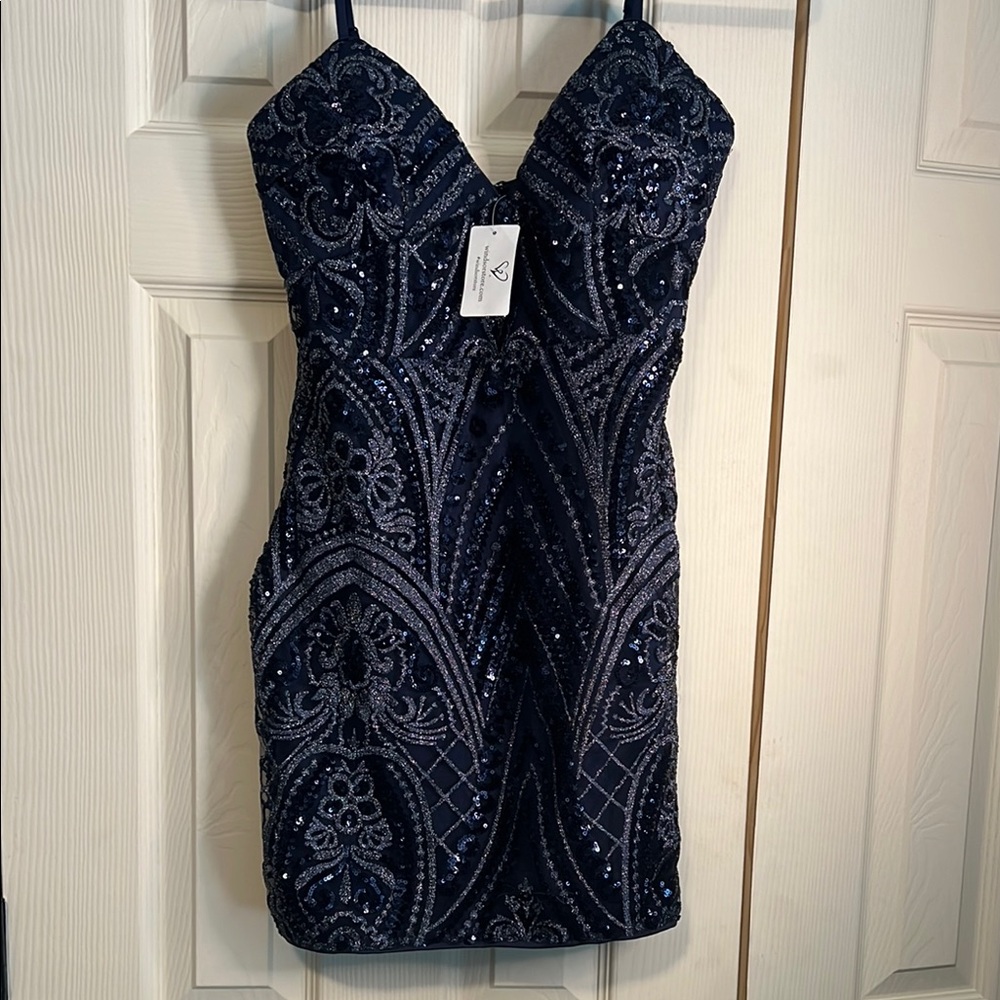 Windsor Blue Sweetheart Neck Bodycon Mini Dress NWT